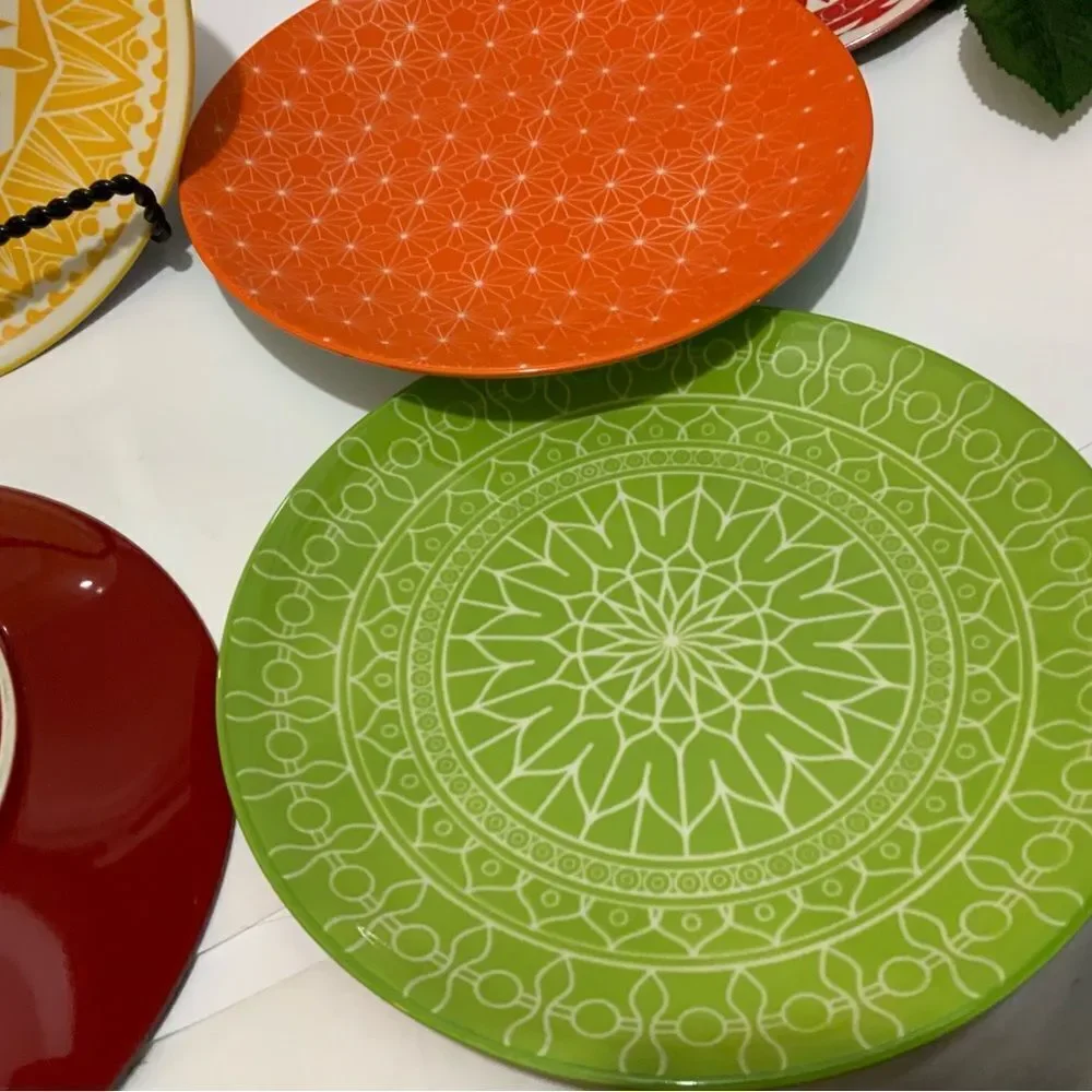 Annovero Salad Plates - Modern Boho Dish Set of 5 Porcelain Stoneware Dinnerware